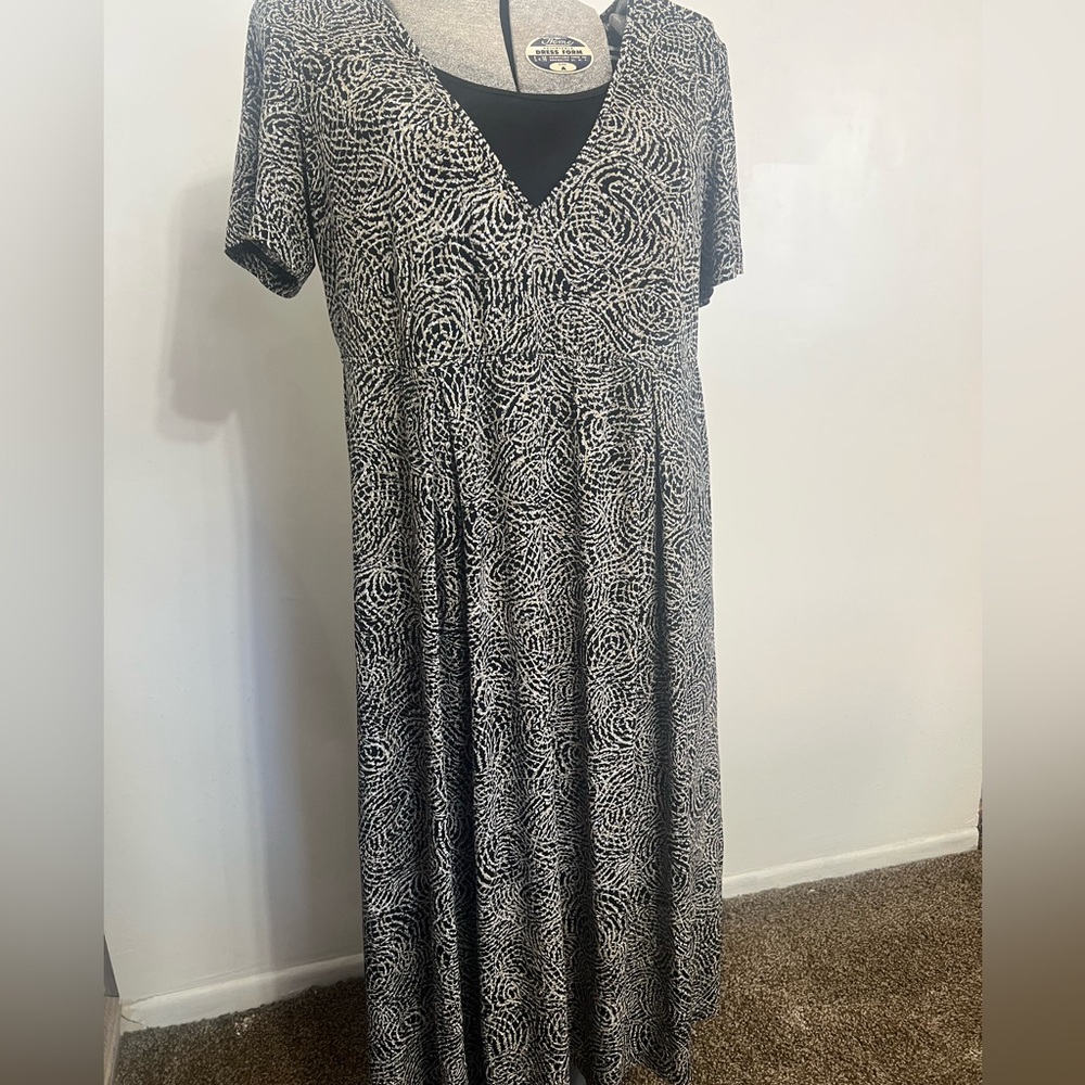 Vintage 90’s Blair Geo Print S/S Black & Tan Relaxed Fit Midi Maxi Dress L/XL